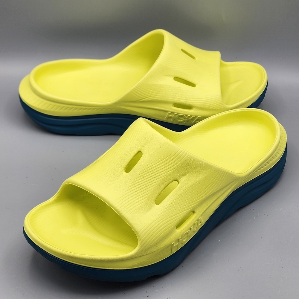 Hoka Ora Recovery Slide Sandals Men's Size 10 Citrus Yellow / Blue Comfort